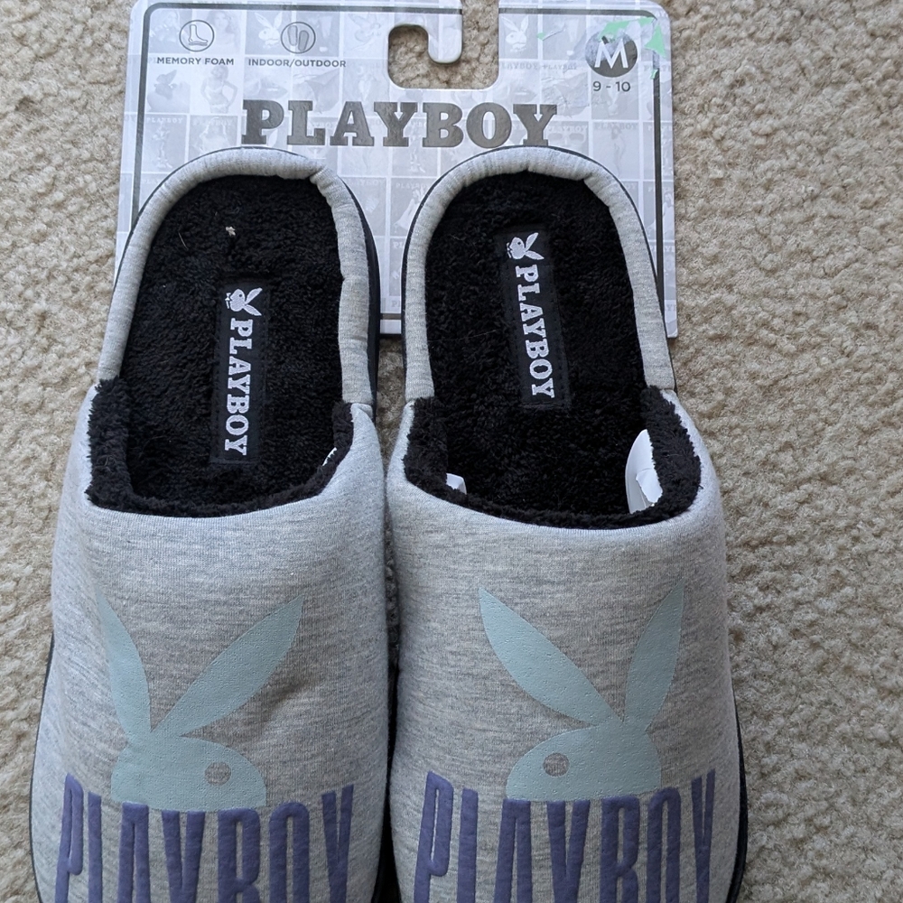 Playboy Gray and Black Memory Foam Slippers
